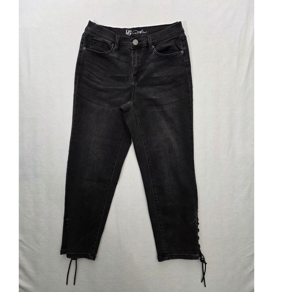 DG2 Diane Gilman Lace Up Ankle Crop Jeans 8P Black Denim High Rise Goth